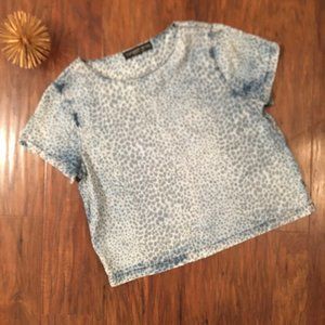 TopShop Moto Petite Blue Leopard Tie Dye Tencel Blouse